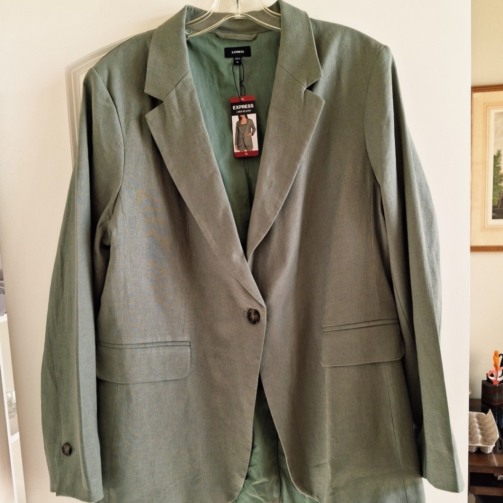 Express Women's Linen Blazer Sage Green NWT Size XL